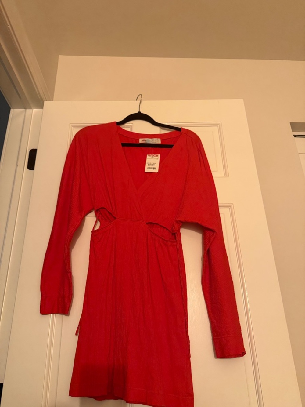 Free People Coral Red V-Neck Textured Top